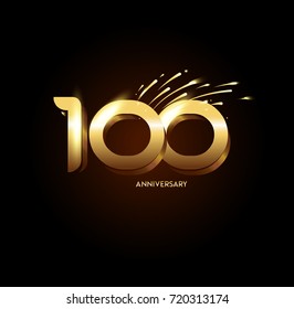 100 Anniversary gold fireworks and shiny elements on dark background