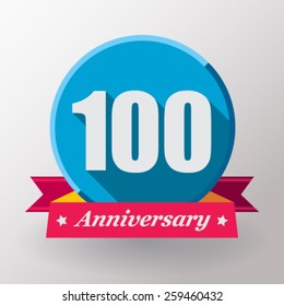 100 Anniversary label with ribbon. Flat design.
