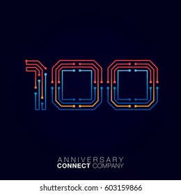 100 Anniversary, Letter one hundred logotype orange and blue color,Technology and digital abstract dot connection company vector logo