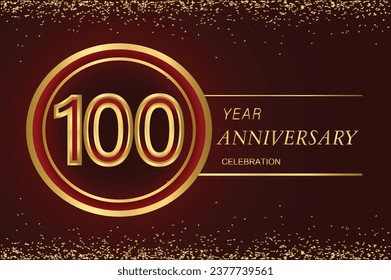 100 anniversary logo with confetti and golden ring. vector design for greeting card and invitation card.