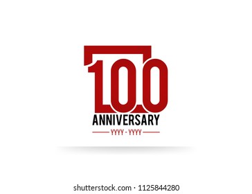Logotipo del aniversario 100, número de fuente coloreado rojo simple dentro del cuadrado aislado en el fondo blanco
