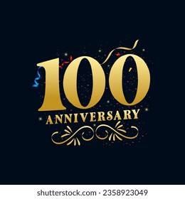 100 Anniversary luxurious Golden color 100 Years Anniversary Celebration Logo Design Template