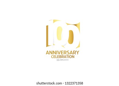 100 anniversary, minimalist logo years, jubilee, greeting card. Birthday invitation.Sign Flag Gold space vector illustration on white background - Vector