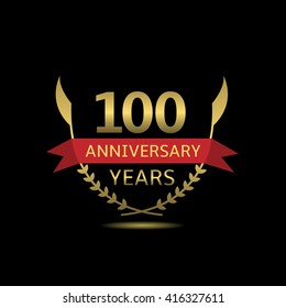 100 Anniversary years. Golden laurel wreath with red ribbon