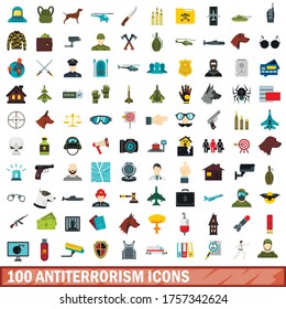 100 íconos antiterroristas establecidos en estilo plano para cualquier ilustración vectorial de diseño