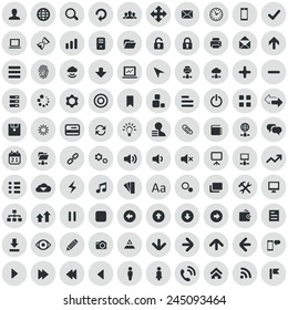 100 app icons, black on circle gray background 