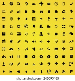100 app icons, black on yellow background 