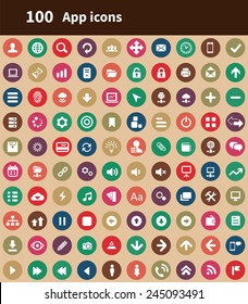 100 app icons, brown background 