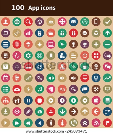 100 app icons, brown background 