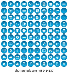 100 app icons set in blue circle isolated on white vector illustration