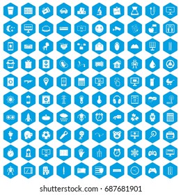 100 app icons set in blue hexagon isolated vector illustration