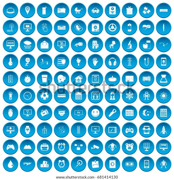 100 App Icons Set Blue Circle Stock Vector Royalty Free