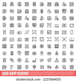 100 app icons set. Outline illustration of 100 app icons vector set isolated on white background