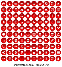 100 app icons set in red circle isolated on white, vector illustration