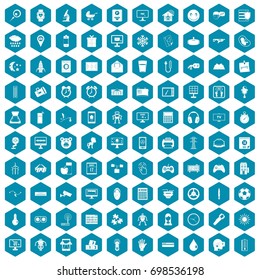 100 app icons set in sapphirine hexagon isolated vector illustration