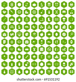 100 apple icons set in green hexagon isolated vector illustration