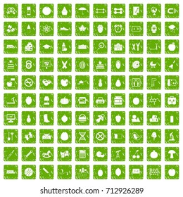 100 apple icons set in grunge style green color isolated on white background vector illustration