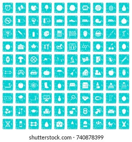 100 apple icons set in grunge style blue color isolated on white background vector illustration