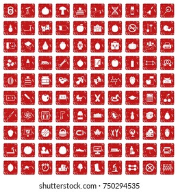 100 apple icons set in grunge style red color isolated on white background vector illustration
