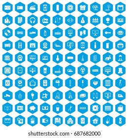 100 appliances icons set in blue hexagon isolated vector illustration