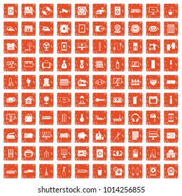 100 appliances icons set in grunge style orange color isolated on white background vector illustration