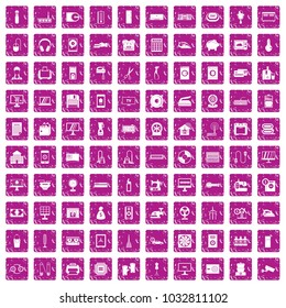 100 appliances icons set in grunge style pink color isolated on white background vector illustration