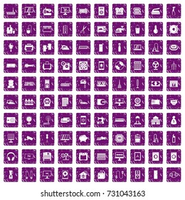 100 appliances icons set in grunge style purple color isolated on white background vector illustration