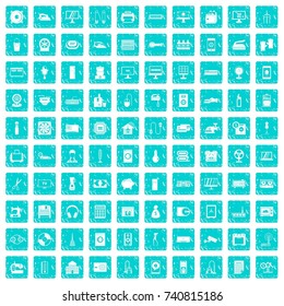 100 appliances icons set in grunge style blue color isolated on white background vector illustration