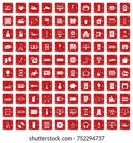 100 appliances icons set in grunge style red color isolated on white background vector illustration