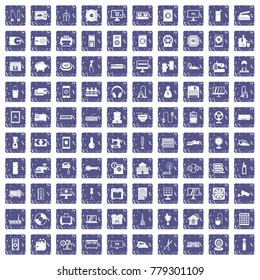100 appliances icons set in grunge style sapphire color isolated on white background vector illustration