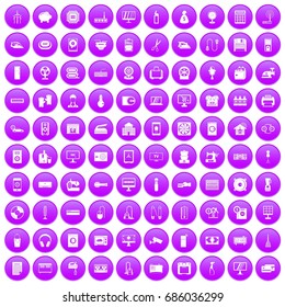 100 appliances icons set in purple circle isolated on white vector illustration