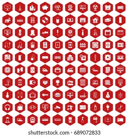 100 appliances icons set in red hexagon isolated vector illustration