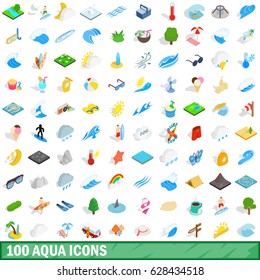 100 aqua icons set in isometric 3d style for any design vector illustration