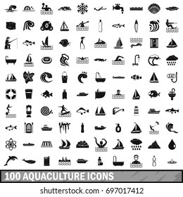 100 aquaculture icons set in simple style for any design vector illustration