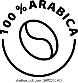 100% arabica coffee black outline icon round rounded circle badge stamp label isolated on transparent background