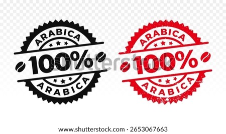 100% arabica coffee stamp. Circle stamp with 100% arabica circular text isolated on white background. Vector Illustration