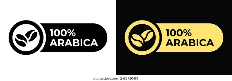 100 Arabica-Symbol. Premium Kaffeemischung Vektorillustration. Kaffeebohnen-Etikett Emblem, Abzeichen, Zeichen, Symbol, Stempel oder Siegel für Produktverpackung isoliert.