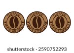 100 arabica icon. 100 robusta label. 100 liberica symbol. Premium coffee blend vector illustration. Coffee beans emblem, badge, sign, stamp or seal for product packaging isolated.