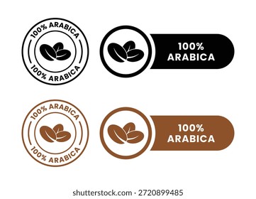 ícone 100 arábica. 100 rótulo robusta. Ilustração de vetor de mistura de café premium. Emblema de grãos de café