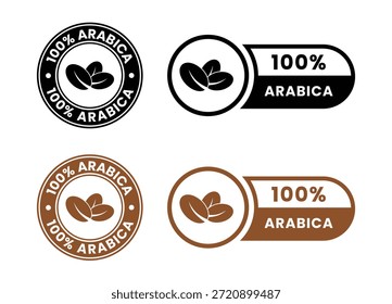 ícone 100 arábica. 100 rótulo robusta. Ilustração de vetor de mistura de café premium. Emblema de grãos de café