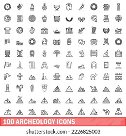 100 archeology icons set. Outline illustration of 100 archeology icons vector set isolated on white background