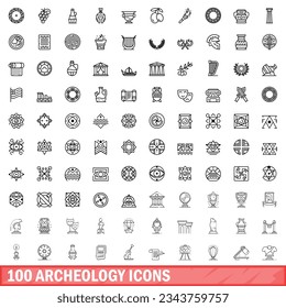 100 archeology icons set. Outline illustration of 100 archeology icons vector set isolated on white background