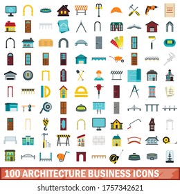 100 architecture business icons set in flat style for any design vector illustration