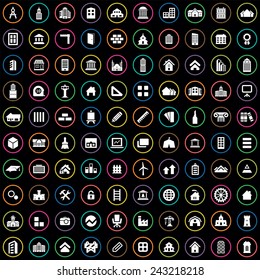 100 architecture icons big universal set 