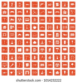 100 architecture icons set in grunge style orange color isolated on white background vector illustration