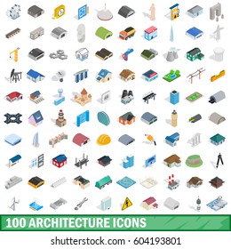 100 architecture icons set in isometric 3d style for any design vector illustration