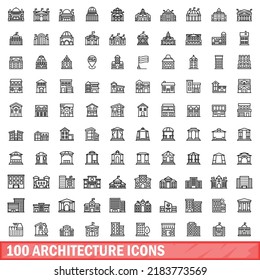 100 architecture icons set. Outline illustration of 100 architecture icons vector set isolated on white background