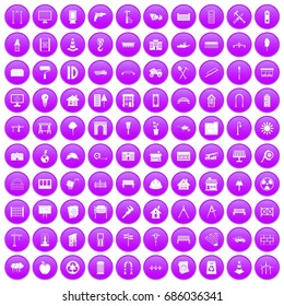100 architecture icons set in purple circle isolated on white vector illustration
