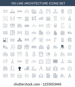 100 architecture icons. Trendy architecture icons white background. Included line icons such as compass, castle, building, business center. architecture icon for web and mobile.