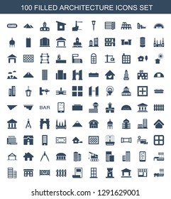 100 architecture icons. Trendy architecture icons white background. Included filled icons such as building, store, castle, door, plan, fence. architecture icon for web and mobile.